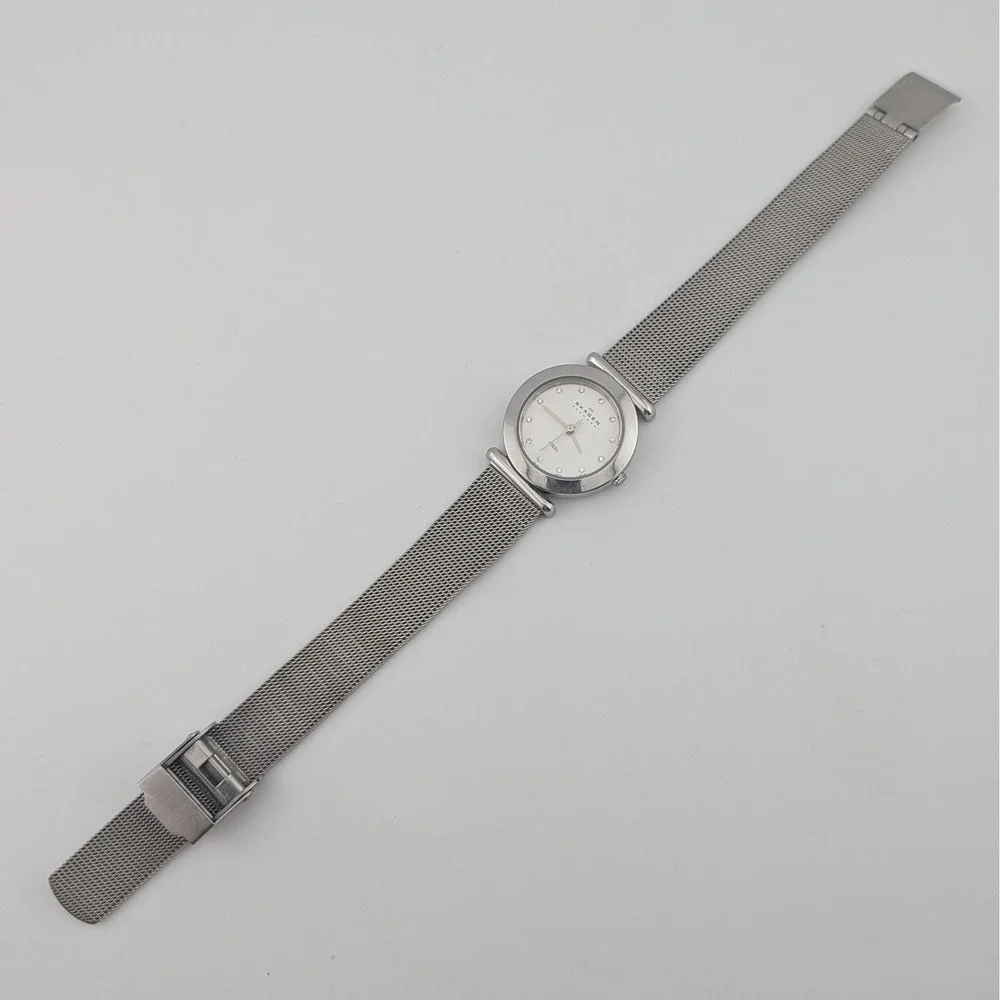 Skagen Denmark Nicoline Crystal Marker Dial Mesh Bracelet‎ Minimalist Watch SS